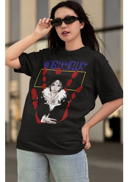 Oversize Hunter x Hunter Chrollo Lucilfer Baskılı T-Shirt, Unisex Anime Baskılı Tişört modelleri