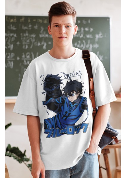 Oversize Blue Lock Isagi Tişört, Unisex Anime Baskılı T-Shirt