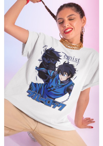 Oversize Blue Lock Isagi Tişört, Unisex Anime Baskılı T-Shirt