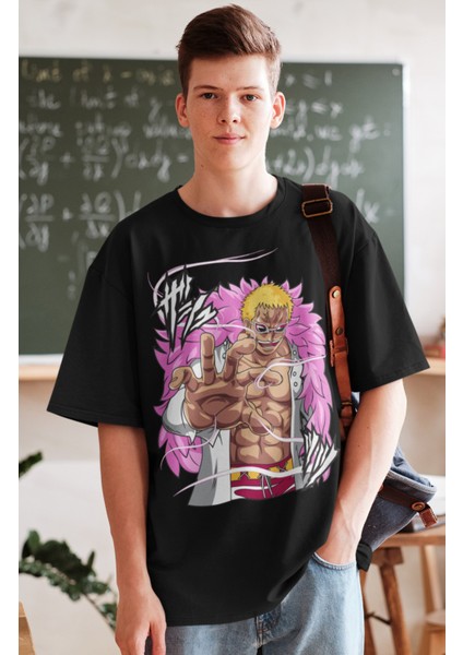 Oversize One Piece Donquixote Doflamingo Baskılı T-Shirt, Unisex Anime Baskılı Tişört fiyatları
