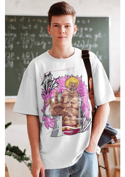 Oversize One Piece Donquixote Doflamingo Baskılı T-Shirt, Unisex Anime Baskılı Tişört fiyatları