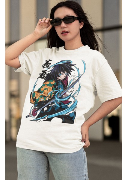 Oversize Demon Slayer Giyu Tomioka Baskılı T-Shirt, Unisex Anime Baskılı Tişört modelleri