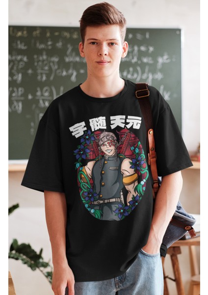 Oversize Demon Slayer Tengen Uzui Baskılı T-Shirt, Unisex Anime Baskılı Tişört fiyatları
