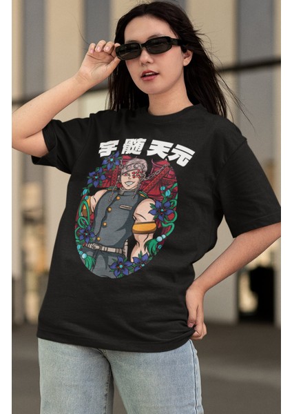 Oversize Demon Slayer Tengen Uzui Baskılı T-Shirt, Unisex Anime Baskılı Tişört modelleri