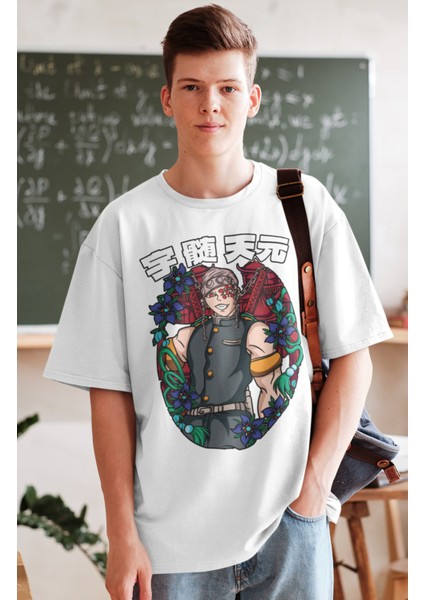 Oversize Demon Slayer Tengen Uzui Baskılı T-Shirt, Unisex Anime Baskılı Tişört fiyatları