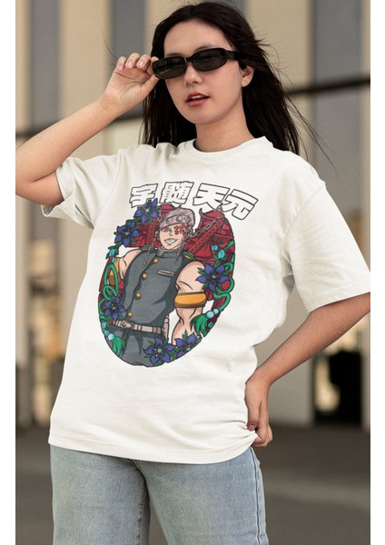 Oversize Demon Slayer Tengen Uzui Baskılı T-Shirt, Unisex Anime Baskılı Tişört modelleri