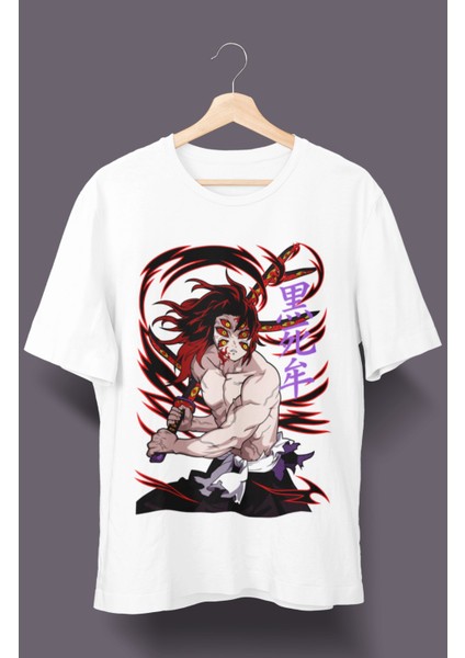 Oversize Demon Slayer Kokushibo Karakteri Tişört, Unisex Anime Baskılı T-Shirt