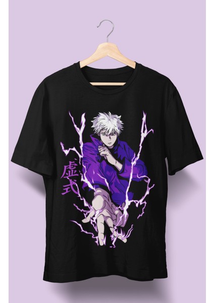 Oversize Tasarım Gojo Baskılı Tişört, Unisex Anime Baskılı T-Shirt