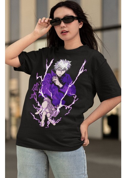 Oversize Tasarım Gojo Baskılı Tişört, Unisex Anime Baskılı T-Shirt modelleri