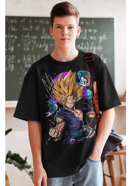 Oversize Dragon Ball Son Gohan Ex Baskılı T-Shirt, Unisex Anime Baskılı Tişört fiyatları