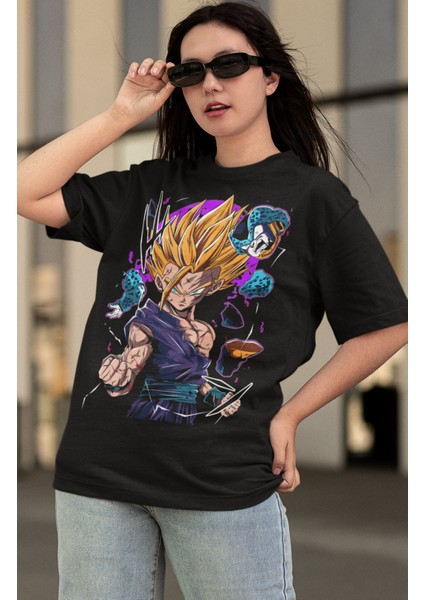 Oversize Dragon Ball Son Gohan Ex Baskılı T-Shirt, Unisex Anime Baskılı Tişört modelleri