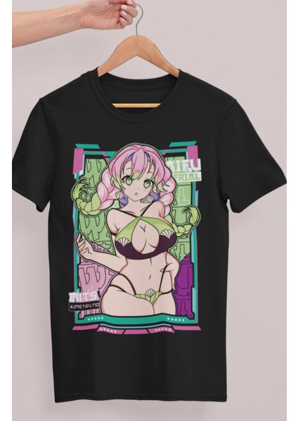 Oversize Demon Slayer Mitsuri Baskılı T-Shirt, Unisex Anime Baskılı Tişört