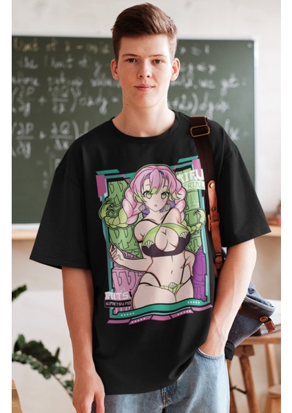 Oversize Demon Slayer Mitsuri Baskılı T-Shirt, Unisex Anime Baskılı Tişört fiyatları