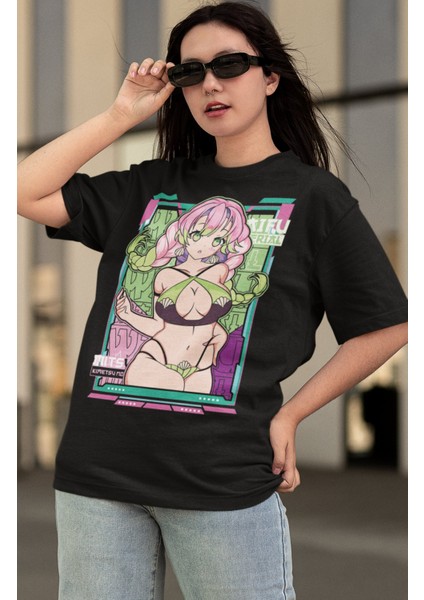 Oversize Demon Slayer Mitsuri Baskılı T-Shirt, Unisex Anime Baskılı Tişört modelleri