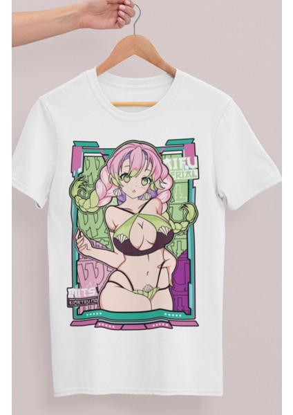 Oversize Demon Slayer Mitsuri Baskılı T-Shirt, Unisex Anime Baskılı Tişört