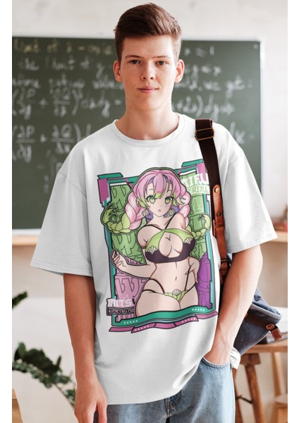 Oversize Demon Slayer Mitsuri Baskılı T-Shirt, Unisex Anime Baskılı Tişört fiyatları