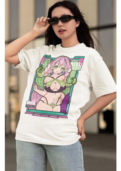 Oversize Demon Slayer Mitsuri Baskılı T-Shirt, Unisex Anime Baskılı Tişört modelleri