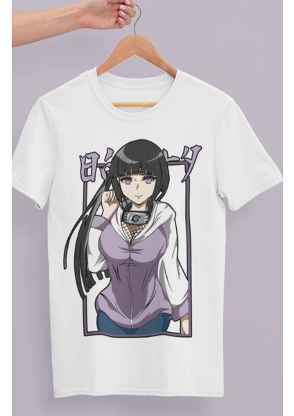 Oversize Naruto Hinata Hyuga Baskılı T-Shirt, Unisex Anime Baskılı Tişört