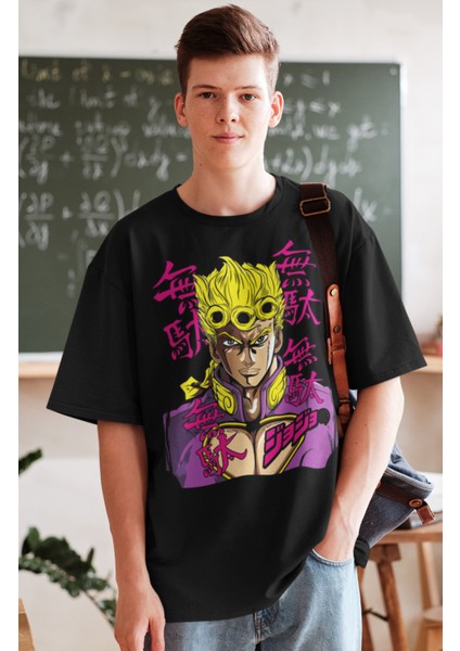 Oversize Jojo's Bizarre Adventure Corvoart Baskılı T-Shirt, Unisex Anime Baskılı Tişört fiyatları