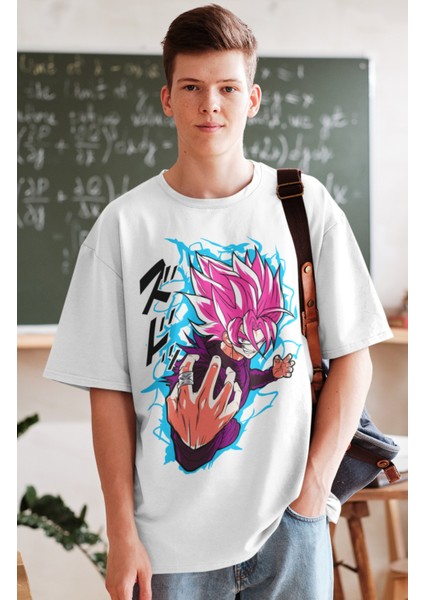 Oversize Dragon Ball Evil Goku Baskılı T-Shirt, Unisex Anime Baskılı Tişört fiyatları