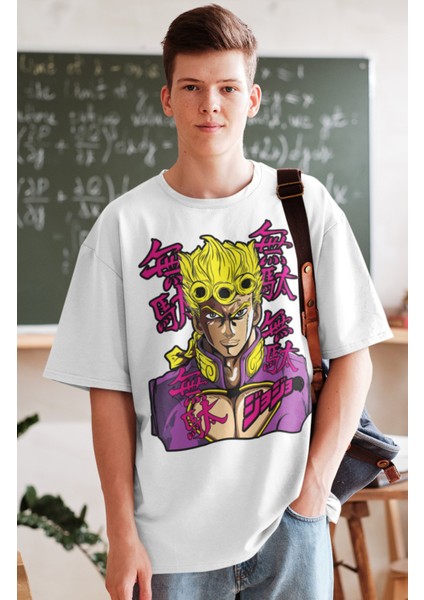 Oversize Jojo's Bizarre Adventure Corvoart Baskılı T-Shirt, Unisex Anime Baskılı Tişört fiyatları