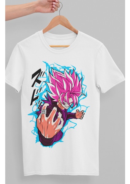 Oversize Dragon Ball Evil Goku Baskılı T-Shirt, Unisex Anime Baskılı Tişört