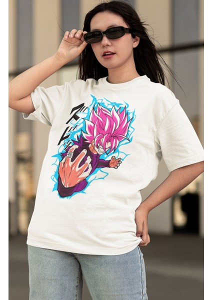 Oversize Dragon Ball Evil Goku Baskılı T-Shirt, Unisex Anime Baskılı Tişört modelleri