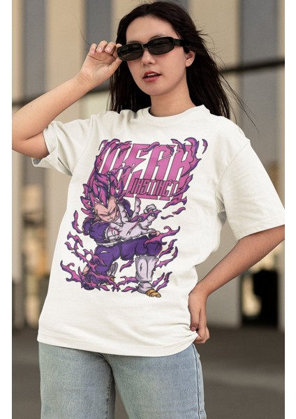 Oversize Dragon Ball Vegeta Baskılı T-Shirt, Unisex Anime Baskılı Tişört modelleri