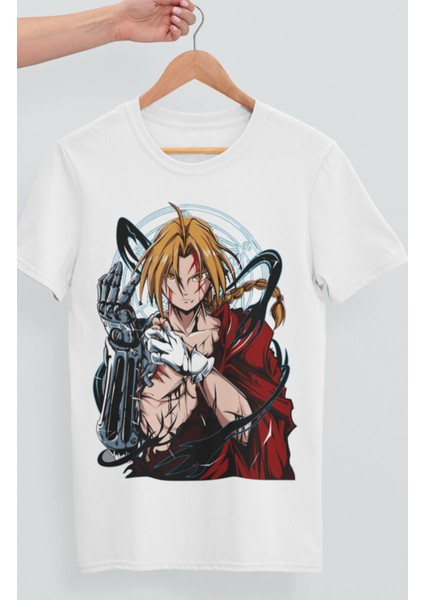 Oversize Fullmetal Alchemist Edward Elric Baskılı T-Shirt, Unisex Anime Baskılı Tişört