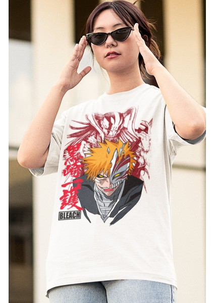 Oversize Bleach Ichigo Ex2 Baskılı Tişört, Unisex Anime Baskılı T-Shirt modelleri