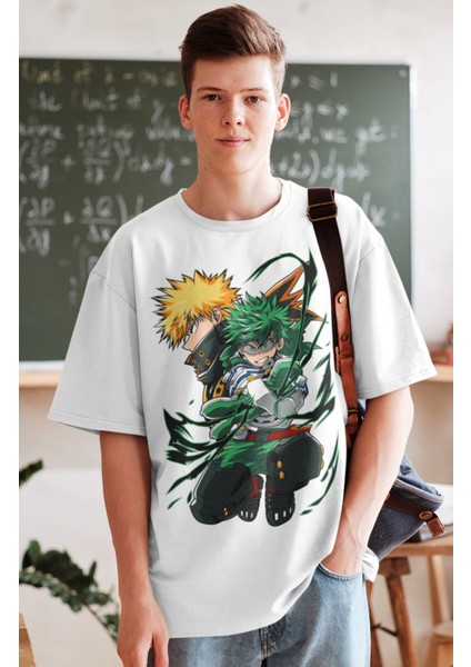 Oversize My Hero Academia Izuku Midoriya Katsuki Bakugo Baskılı T-Shirt,unisex Anime Baskılı Tişört fiyatları