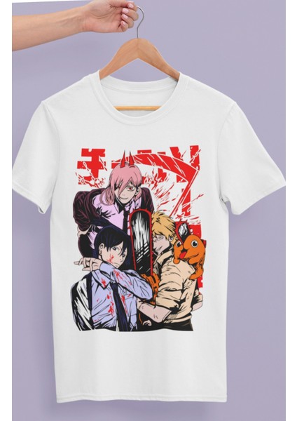 Oversize Chainsaw Man Karakterleri Baskılı T-Shirt, Unisex Anime Baskılı Tişört