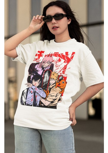 Oversize Chainsaw Man Karakterleri Baskılı T-Shirt, Unisex Anime Baskılı Tişört modelleri