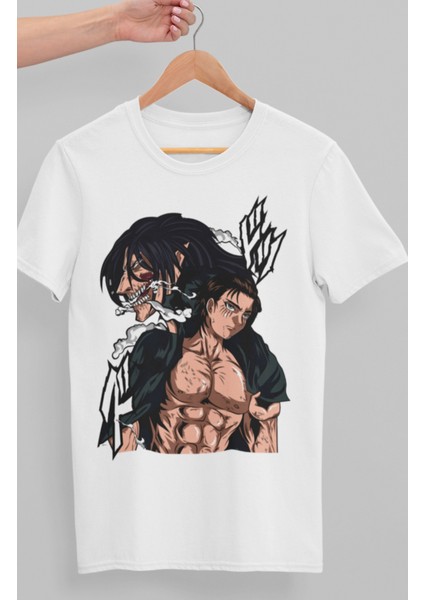 Oversize Attack On Titan Eren Yeager Baskılı T-Shirt, Unisex Anime Baskılı Tişört