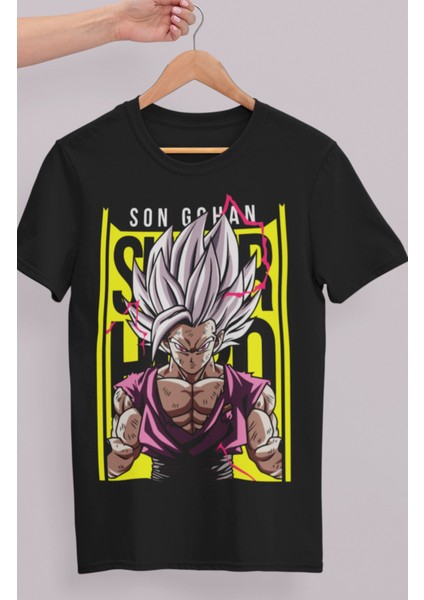 Oversize Dragon Ball Son Gohan Baskılı T-Shirt, Unisex Anime Baskılı Tişört