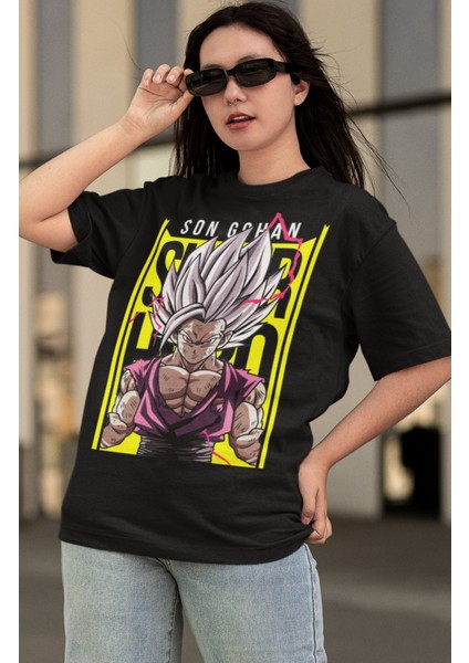 Oversize Dragon Ball Son Gohan Baskılı T-Shirt, Unisex Anime Baskılı Tişört modelleri