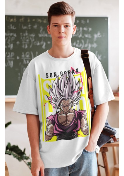 Oversize Dragon Ball Son Gohan Baskılı T-Shirt, Unisex Anime Baskılı Tişört fiyatları