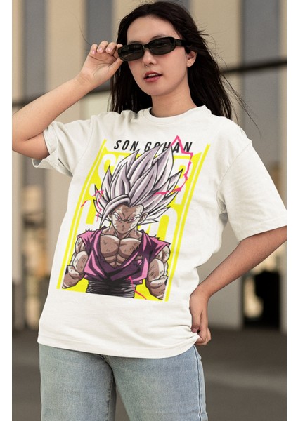 Oversize Dragon Ball Son Gohan Baskılı T-Shirt, Unisex Anime Baskılı Tişört modelleri