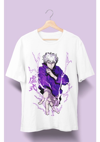 Oversize Tasarım Gojo Baskılı Tişört, Unisex Anime Baskılı T-Shirt