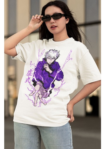 Oversize Tasarım Gojo Baskılı Tişört, Unisex Anime Baskılı T-Shirt modelleri