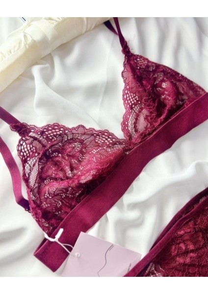 Es Lingerie Iyla Bordo Bralet Takım