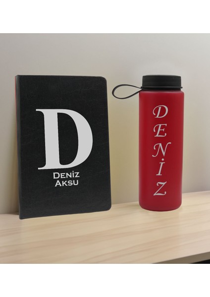 Kişiye Özel Isimli Siyah Defter ve Kırmızı Cam Matara Hediye Seti-5, Sevgiliye Hediye, Arkadaşa Hediye, Yeni Iş Hediyesi fiyatları