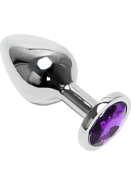 Lolita Shop Gümüş Metal Mor Taşlı 8,2 cm Lüks Anal Plug ve Tıkaç