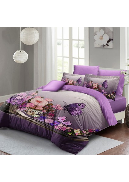 Anneler Günü Çift Kişilik Nevresim Takımı Özel Dokuma Pamuk Saten Butterfly
