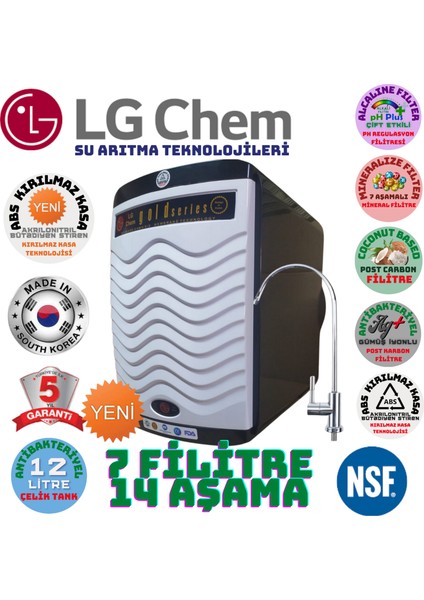 Lg Chem Gold Plus  Siyah-Beyaz Renk 12 Litre  7 Filitre 14 Aşama Gümüş Iyonlu Su Arıtma Cihazı