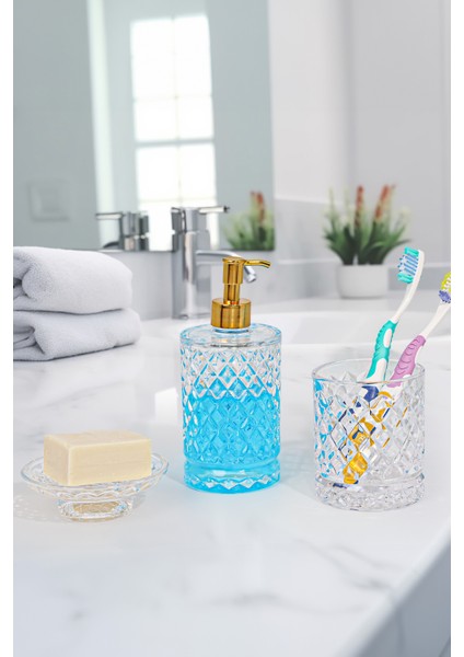 Kafes Model 3 Parça Banyo Takımı Sıvı Sabunluk + Katı Sabunluk + Diş Fırçalık