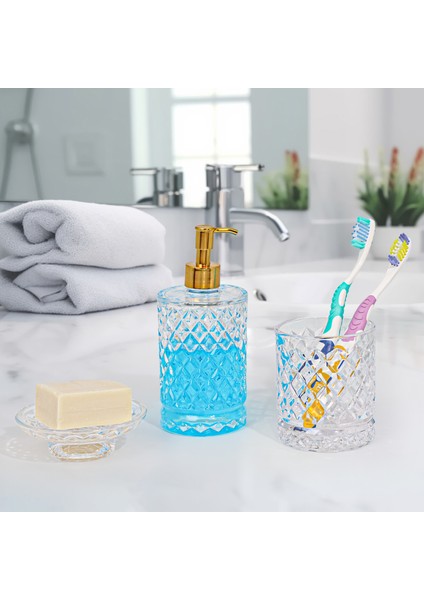 Kafes Model 3 Parça Banyo Takımı Sıvı Sabunluk + Katı Sabunluk + Diş Fırçalık