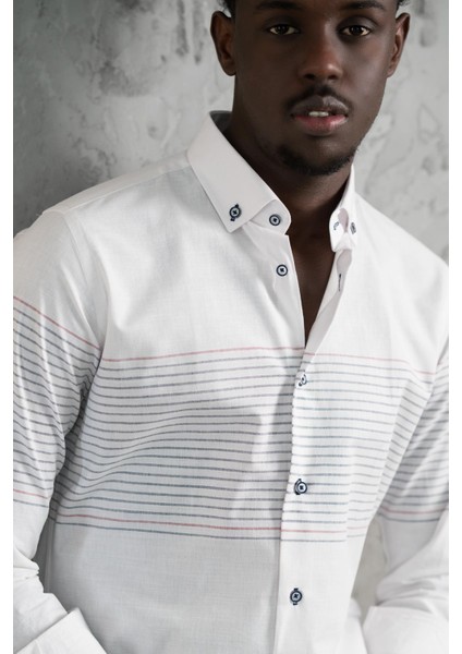 Panolu Yaka Düğmeli Pamuklu Slimfit Yazlık Gömlek modelleri