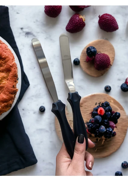 Eğik Pasta Sıvama Spatulası Düz Pasta Sıvama Spatulası 2li Takım Çelik Spatula