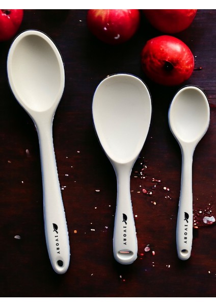 Sert Uçlu Isıya Dayanıklı Yanmaz Yapışmaz Silikon Uzun Kısa Derin Kaşık 28 cm - 20 cm Kısa Kaşık 22 cm